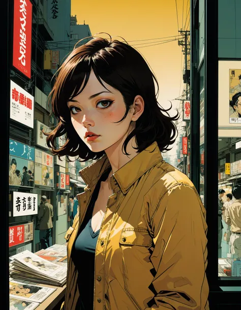 by Adrian Tomine and Yoji Shinkawa,  (flawless , glossy , masterful:1.4), poster art, bold lines, hyper detailed, expressive,  award winning,  (scenery:1.4), (intricate details, masterpiece, best quality:1.4),
looking at viewer, dynamic pose, wide angle vi...