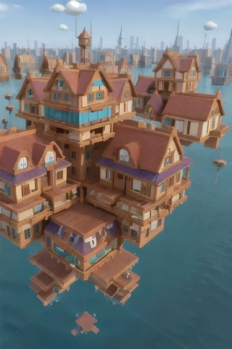 floating city, floating houses in air