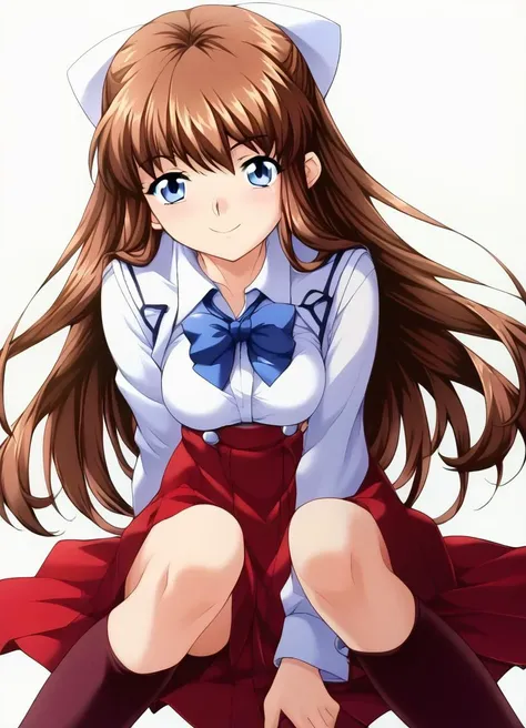 anime girl with long brown hair sitting on the ground