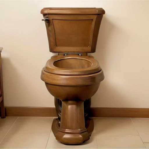 there is a toilet with a wooden seat in a bathroom