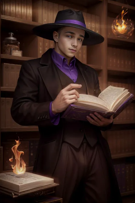 arafed man in a hat and a black suit holding a book