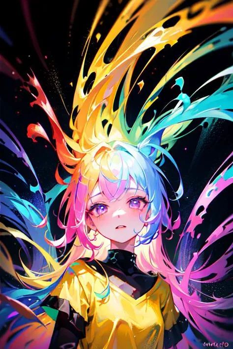 rainbow paint, a girl made entirely out of rainbow paint, entirely paint, 1girl, all rainbow paint, hdr, (intricate details, hyperdetailed:1.15), gorgeous lighting, rainbow, paint splatter, splashes, very rainbow, very colorful, neon, paint drops, rainbow ...