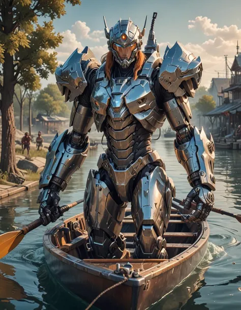 a full length portrait of a giant autonomous polished steel battle mecha, a moody sci - fi painting art by artgerm and greg rutk...