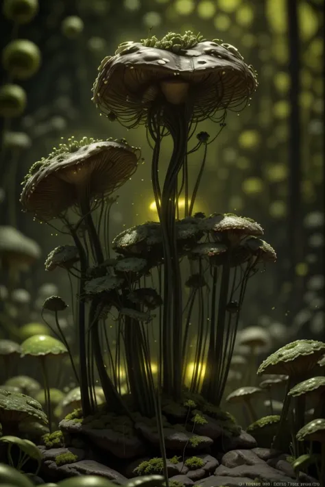 cinematic film still professional 3d model mushrooms, green theme <lora:algae:0.85> . octane render, highly detailed, volumetric, dramatic lighting . shallow depth of field, vignette, highly detailed, high budget Hollywood movie, bokeh, cinemascope, moody,...