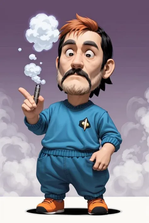 chibi style line art drawing professional 3d model cartoon 1male elderly indian chief,  character  (pixar|disney:1.2) startrek  vapingnation, (startrekuniform:1.1),smoke, smoking, holding vaping,(breathes out vaping smoke:1.1), hilarious funny, sharp, <lor...