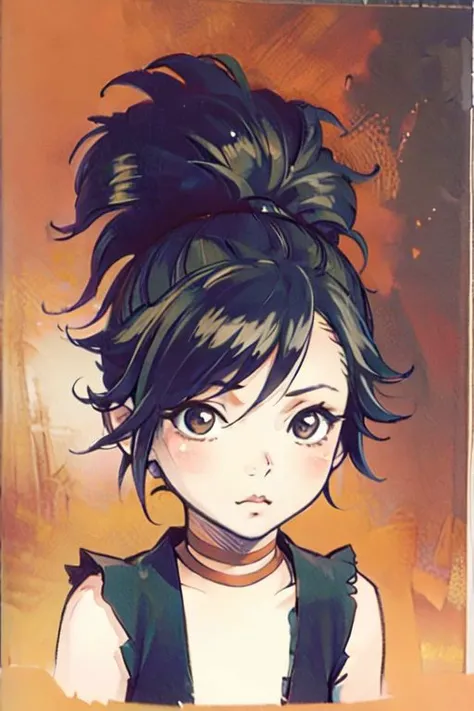 anime girl with a messy hair and a green top