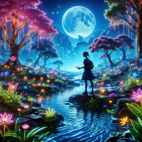 saibosenlin, 1girl, scenery, flower, tree, bag, solo, moon, fantasy, butterfly, backpack, bug, glowing, standing, ponytail, school uniform, water, skirt, bird, long hair, night,
Best quality,masterpiece,ultra high res,<lora:20240304-1709534878700-0020:0.7>...