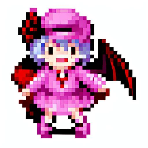 Remilia Scarlet,
 <lora:3232pixel:1>,standing,full body,smile,open mouth,:d