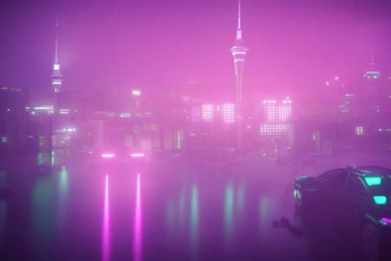 neon foggy futuristic auckland city octane render wvebg1