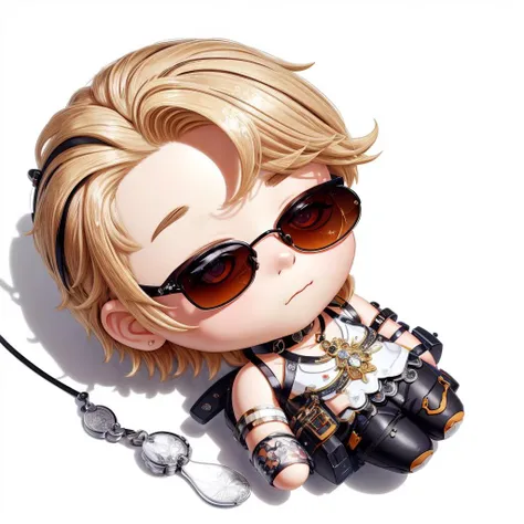 ((masterpiece, best quality)),((white background))
Highly detailed, High Quality, Masterpiece, beautiful, 1boy, QiqiFallen, chibi, on back, <lora:QiqiFallen:1>, 
beautiful blonde Nadia with sunglasses and a choker
 <lora:Nadia:0.35>