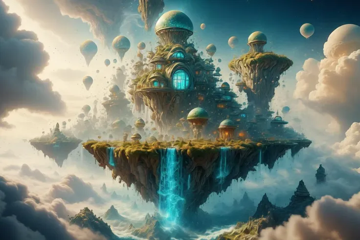 a picture taken from a video game of a floating island with a waterfall