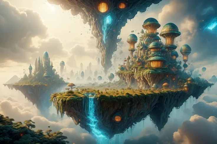 a picture taken from a video game of a floating island with a waterfall