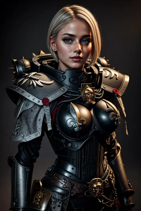 ((Masterpiece, best quality,edgQuality)),solo,1girl,
edgAdepta, looking at viewer, short hair, blonde hair, upper body, lips, realistic ,wearing edgAdepta,power armor,shoulder armor,skull emblem
 <lora:edgWar40KAdeptaSororitas:1>