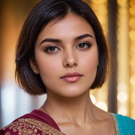 anusha pandey in a sari looking at the camera