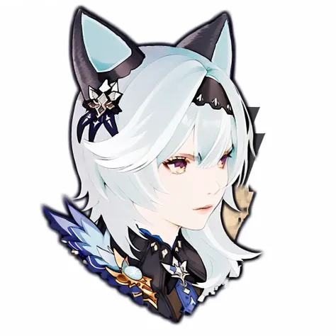 anime character with white hair and black ears and a cat ears