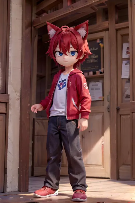 anime - style doll of a boy with red hair and a cat ears