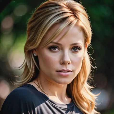 juliebowen a beautiful woman, in a (ruin), in the woods, wearing a (t-shirt:1.1), (thunderstorm:1.2), (8k, best quality, depth of field, ultra high res:1.2),