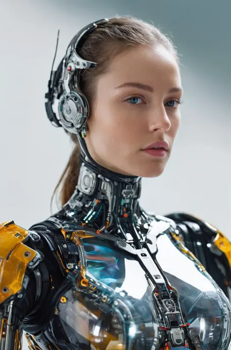 Hyperdetailed photograph, an advanced cyborg, translucent materials, ingenious construction, intricate details, digital photography, natural lighting, vivid vibrant colors, sharp detailing