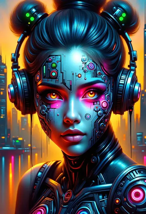 biopunk style, mad-llprm, amidst the vibrant atmosphere of an underground club, a young woman with cybernetic enhancements stand...