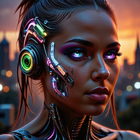 mad-llprm, amidst the vibrant atmosphere of an underground club, a young woman with cybernetic enhancements stands out. her port...