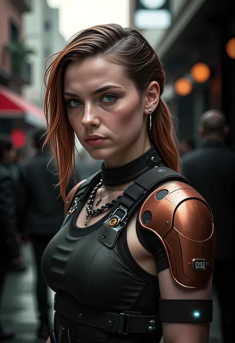 in the heart of a cyberpunk world, a cybernetic cyber threat analyst, a young jewish woman with cybernetic implants, works dilig...