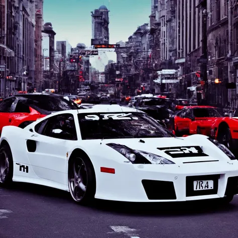 textless, christianbale highly detailed street architecture, road signs, expensive parked cars, ferrari