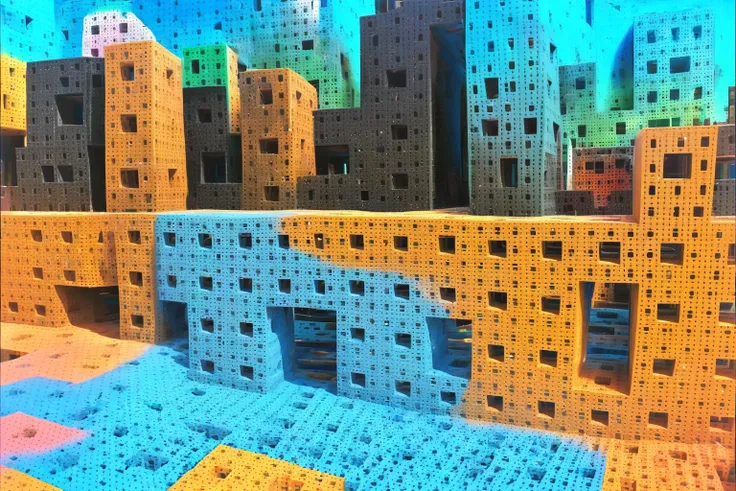 <lora:MENGERSPONGE:1> Menger Sponge , city skyline