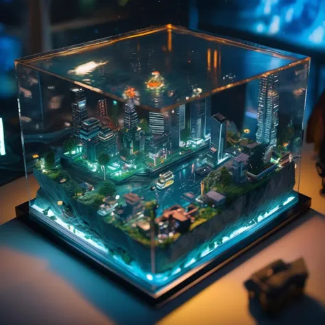 there is a small aquarium with a city inside of it