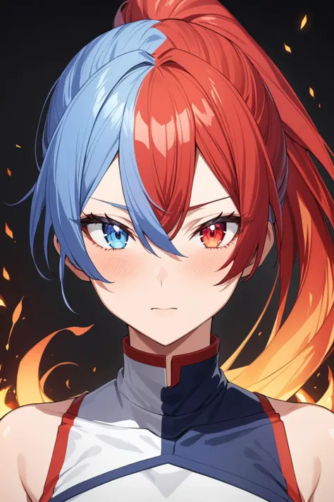 (masterpiece, best quality:1.2), alear_(female)_(fire_emblem), alear_(fire_emblem), 1girl, blue_eyes, blue_hair, blush, hair_between_eyes, heterochromia, long_hair, multicolored_hair, official_alternate_costume, official_alternate_hairstyle, ponytail, red_...