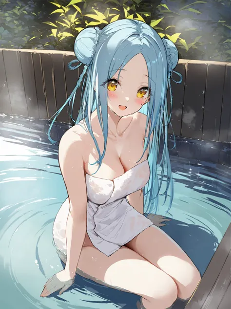 (masterpiece),(best quality),best quality,high resolution illustration,Amazing,intricate detail,(best illumination, best shadow, an extremely delicate and beautiful),
artist AGM,artist AGM,1girl,solo,naked towel,towel,onsen,smile,breasts,long hair,looking ...