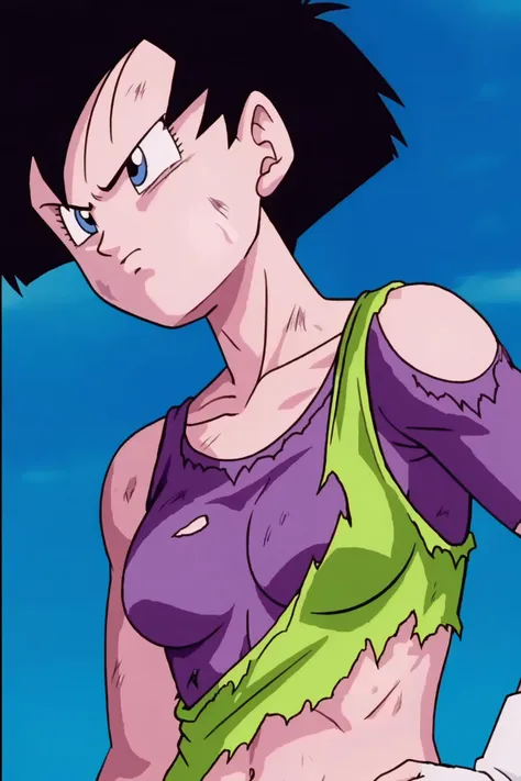 dragon ball gohan in a bikini top and shorts