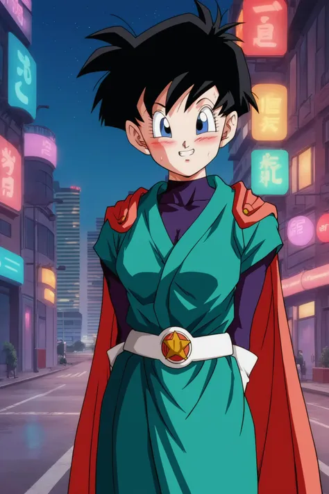 a cartoon image of a young gohan in a green dress