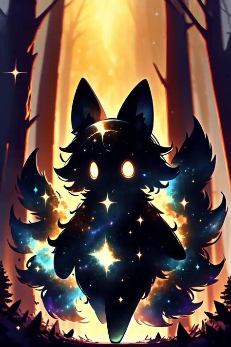 (high quality, best quality, 4k, 2k, (intricate:1.1), (high detail:1.3)), ((forest, village, night)), (official wallpaper, volumetric lighting, dynamic lighting),
1girl, solo, (fox girl, fox ears, fox tail), ((fluffy)), 
celestialskin, dark celestialskin b...