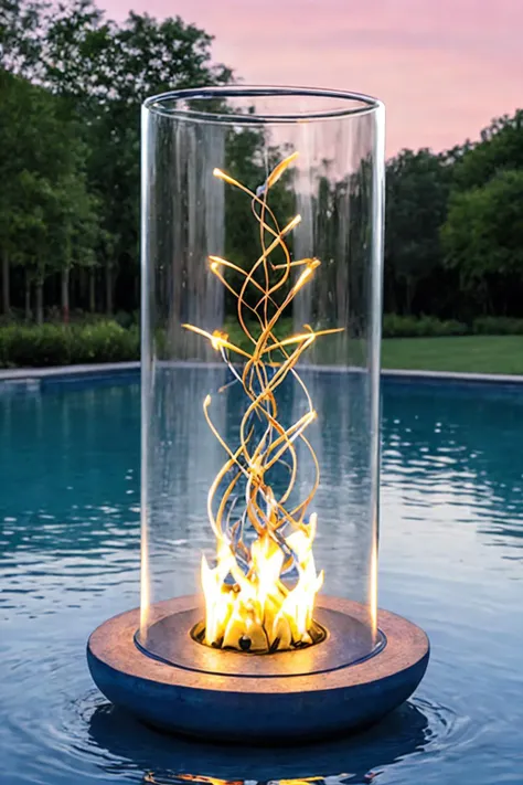 a close up of a fire pit with a glass cover