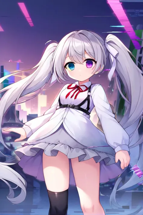 anime girl with long white hair and blue eyes in a white dress