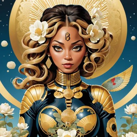 a digital illustration of beyonce, style of shepherd fairey, by Yuko Shimizu, inspired by Yuko Shimizu, james jean , by Yuko Shimizu and Oliver Jeffers and Sammy Harkham and Simone Massoni<lora:Chromatic_Taleweaver:1>