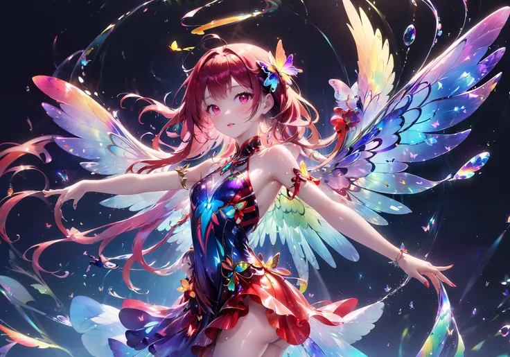 <lora:wanxiangV3:0.1>,wanxiang,
(extra large wings:1.5),(large wings:1.4),shiny colorful wings,shiny,colorful butterflies,graceful,dance gracefully,spraying water,water spray,water droplet,mysterious beauty,dreamlike and illusory,in the depths of darkness,...