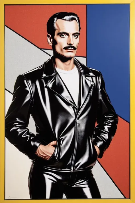 a painting of a man in a leather jacket and a mustache