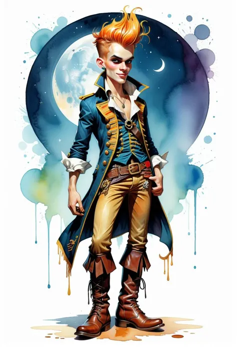 sticker of a cute skinny young male pirate, digital illustration, Warner Bros Looney Tunes, elaborate clothing, elaborate boots, sexy, perfect anatomy, perfect face, butt showing aesthetically, abstract beauty, beautiful, centered, looking at the camera, a...