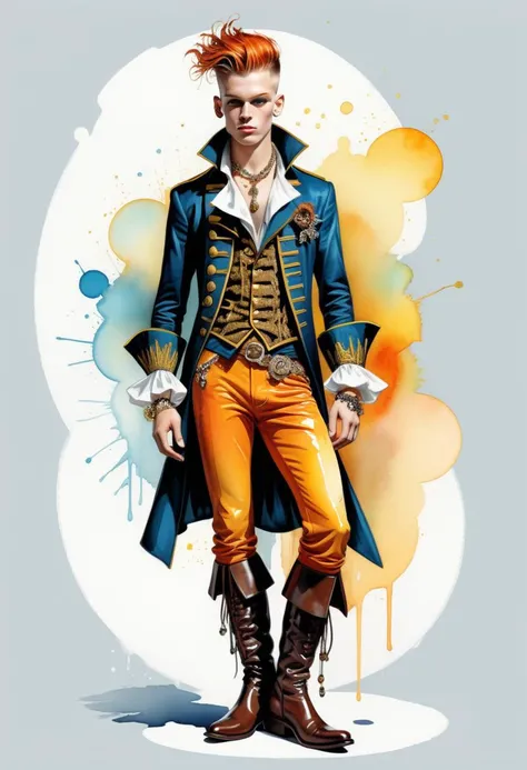 sticker of a cute skinny young male pirate, digital illustration, Warner Bros Looney Tunes, elaborate clothing, elaborate boots, sexy, bling, jewellery, lavish, dandy, perfect anatomy, perfect face, butt showing aesthetically, abstract beauty, beautiful, c...