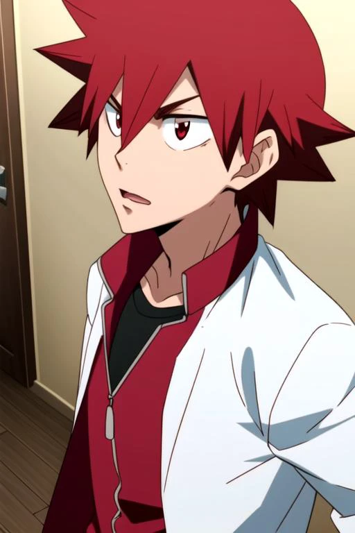 (best quality:1.1), (masterpiece:1.4), sketch, , upper body, depth of field, anime coloring, , 1boy, solo, male focus, <lora:shoukichi_naruko:0.8>, shoukichi_naruko, red hair, red eyes, spiked hair