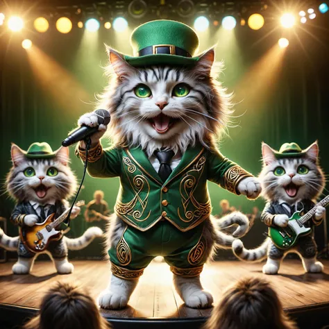 amazing quality, ultra detailed, super realistic,
crazy cat rock band, concert on stage, smile, singing,
<lora:ral-cltc:1.0>,
<lora:extremely_detailed:1.5>, extremely detailed,