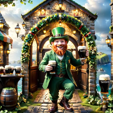 ((Unforge"Illustrate a lively and festive scene set in an Irish pub on St. Patricks Day. The mates are wholeheartedly celebrating with pints of Guinness, contributing to an atmosphere brimming with laughter, lively dancing, and joyous merriment. Enhance th...