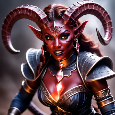 Long exposure photo of a tiefling_demon_woman, 20 years old, closeup, awardwinning, amazing details, best quality, ((red skin color)) . Blurred motion, streaks of light, surreal, dreamy, ghosting effect, highly detailed