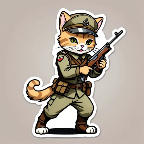 line art drawing ((a cute cat soldier)), majestic, (fighting in WW1 trenches), warzone, explosions, masterpiece, best quality, Sticker, Cute sticker, Kawaii sticker, die-cut, plain background, illustration minimalism, vector, pastel colors, kawaii . profes...