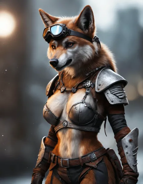 wast up, Horror-themed Tilt-shift photo of sfw,cyborg upper body, exquisitely detailed skin of evil AI, redemption, powerful and anthropomorphic concept of The woman has attributes such as terminator, cyborg, robot, fur, fangs, ears, tail, and possibly wol...