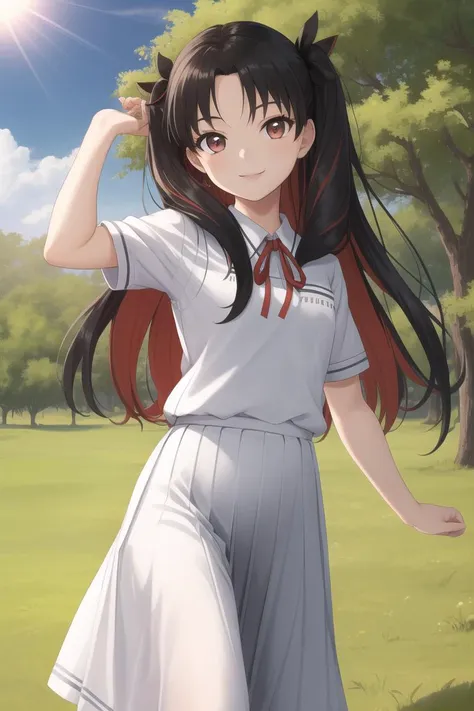 anime girl in a white dress standing in a field