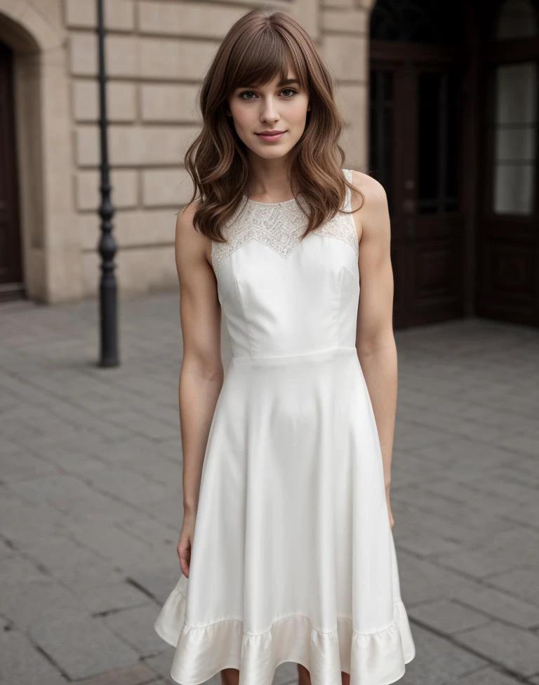 standing,posing for a picture, a slender thin  28yo man, medium chestnut length hair, blunt bangs,  angular jaw,  crossdressing in a petticoat silk dress,  <lora:breastsizeslideroffset:-1.4> <lora:gender_slider_v1:-1.1> <lora:muscle_slider_v1:1.5> <lora:è...