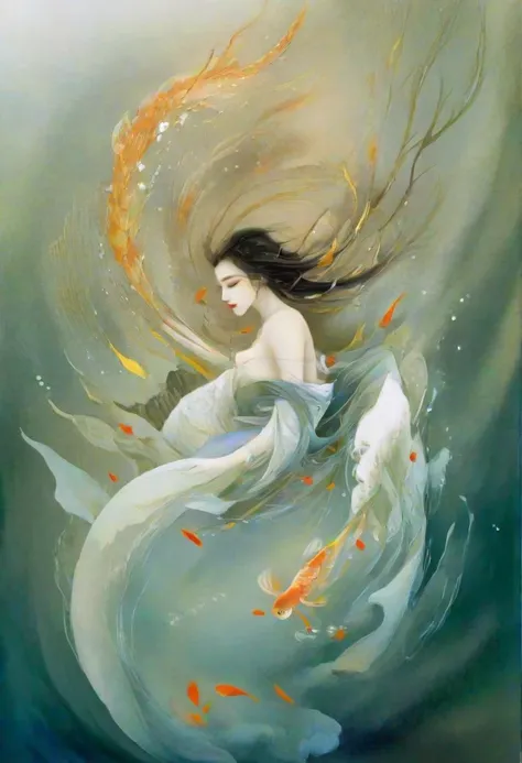 <lora:LCMTurboMix_Euler_A_fix:0.8>
fantasy concept, afternoon, a beautiful girl,water, golden fish, water drop, wave, underwater, landscape, ink painting <lora:PAseer-SDXL-Echoes_of_the_Verdant_Twilight:0.8>