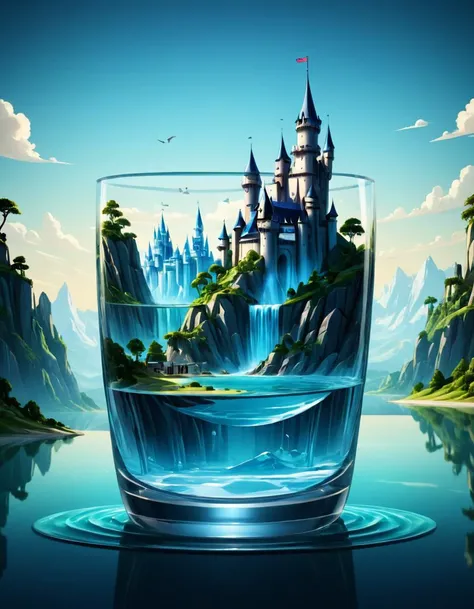 concept art <lora:Glass_Islands:1>	a glass of water with a castle in it, full of glass. cgsociety, 4k highly detailed digital art, 3 d epic illustrations, low detailed. digital painting, beeple and mike winkelmann, 3 d render beeple, rolands zilvinskis 3d ...